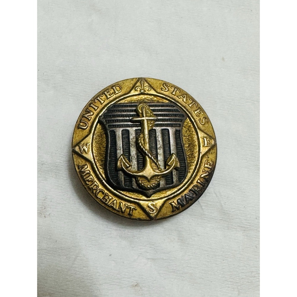 WWII U.S. Merchant Marine Service Emblem Insignia Badge Sterling AE UTICA NY F2